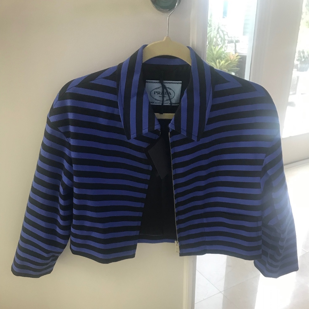 Prada Blue and Black Striped Cropped Jacket - Picture 1 of 3